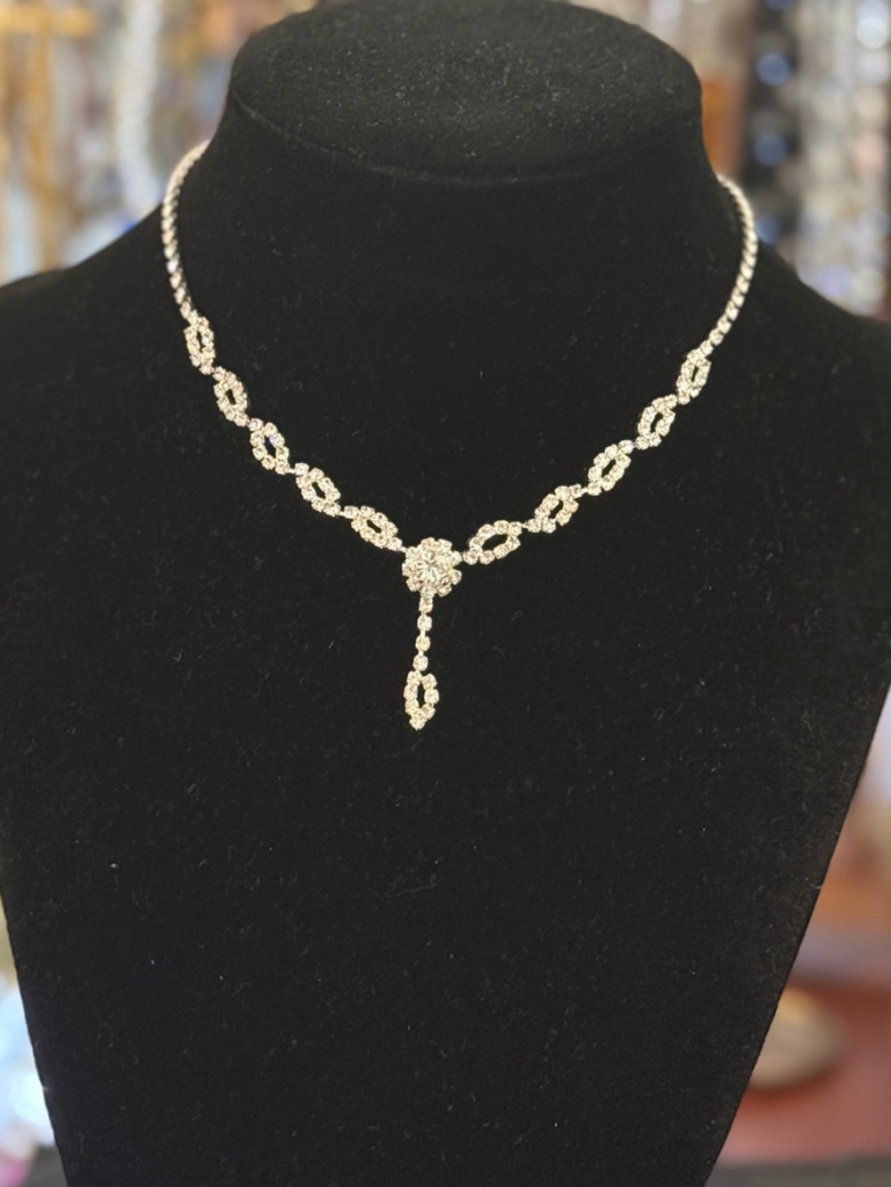 Silver Crystal Drop Necklace for Women